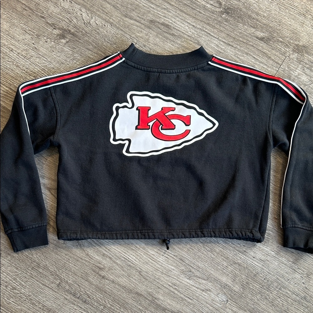 Kansas City Chiefs Cropped Sweatshirt Drawstring Hem NFL Apparel Black Size S - Picture 7 of 7